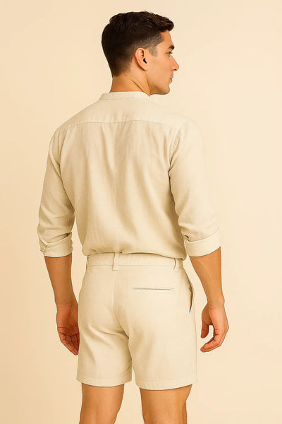 Chemise Élégante d'Été à Manches Longues pour Homme - Beige