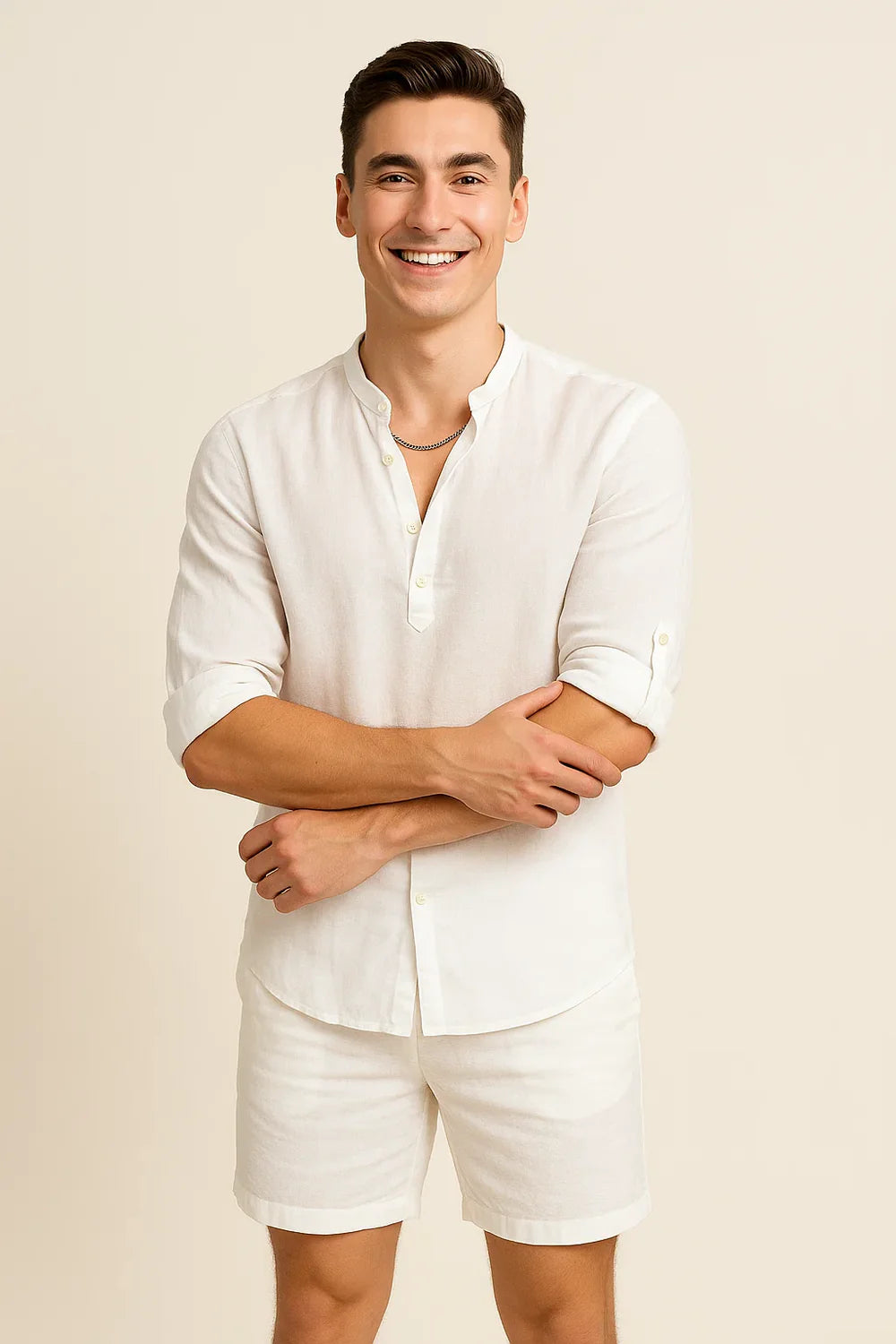 Chemise Élégante d'Été à Manches Longues pour Homme - Blanc