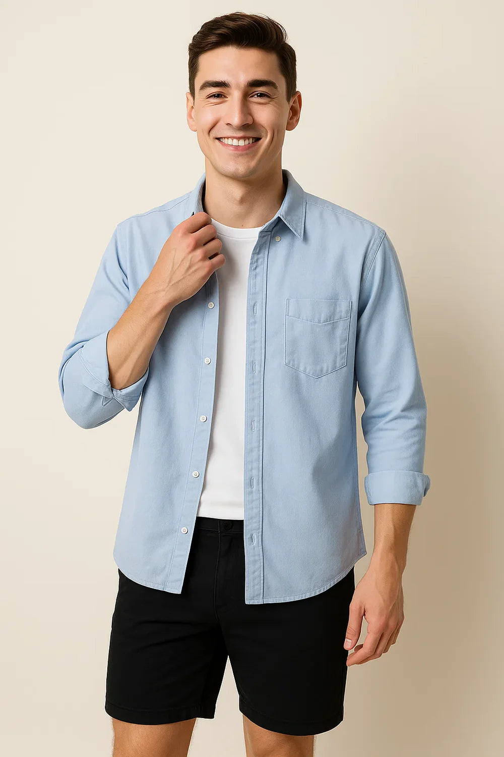Chemise Oxford d'Été Élégante pour Homme – Bleu clair