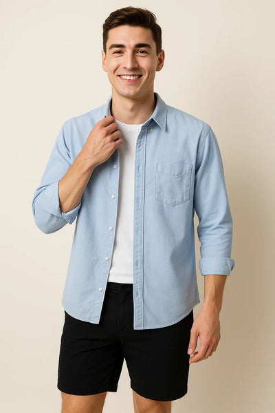 Chemise Oxford d'Été Élégante pour Homme – Bleu clair