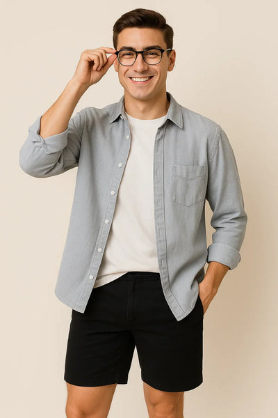Chemise Oxford d'Été Élégante pour Homme – Gris clair