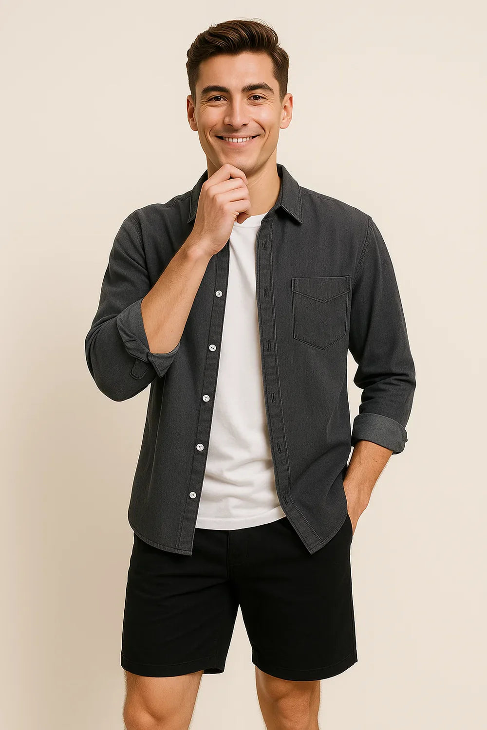 Chemise Oxford d'Été Élégante pour Homme – Noir