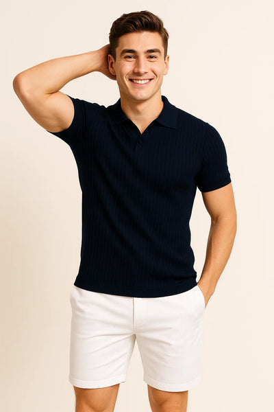 Polo Ajusté d'Été Classique pour Homme – Bleu foncé