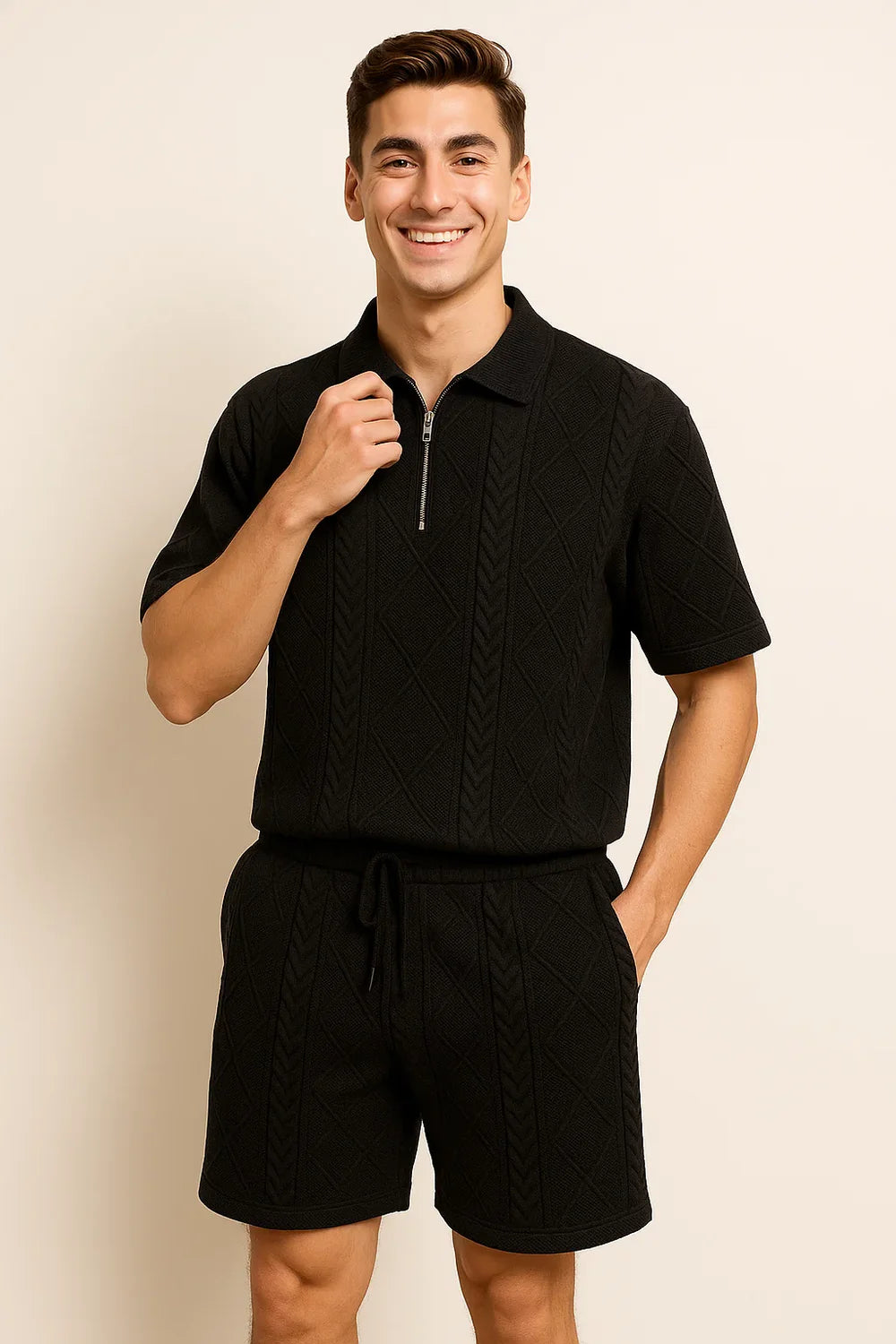 Costume Décontracté Tendance à Manches Courtes pour Homme – Noir