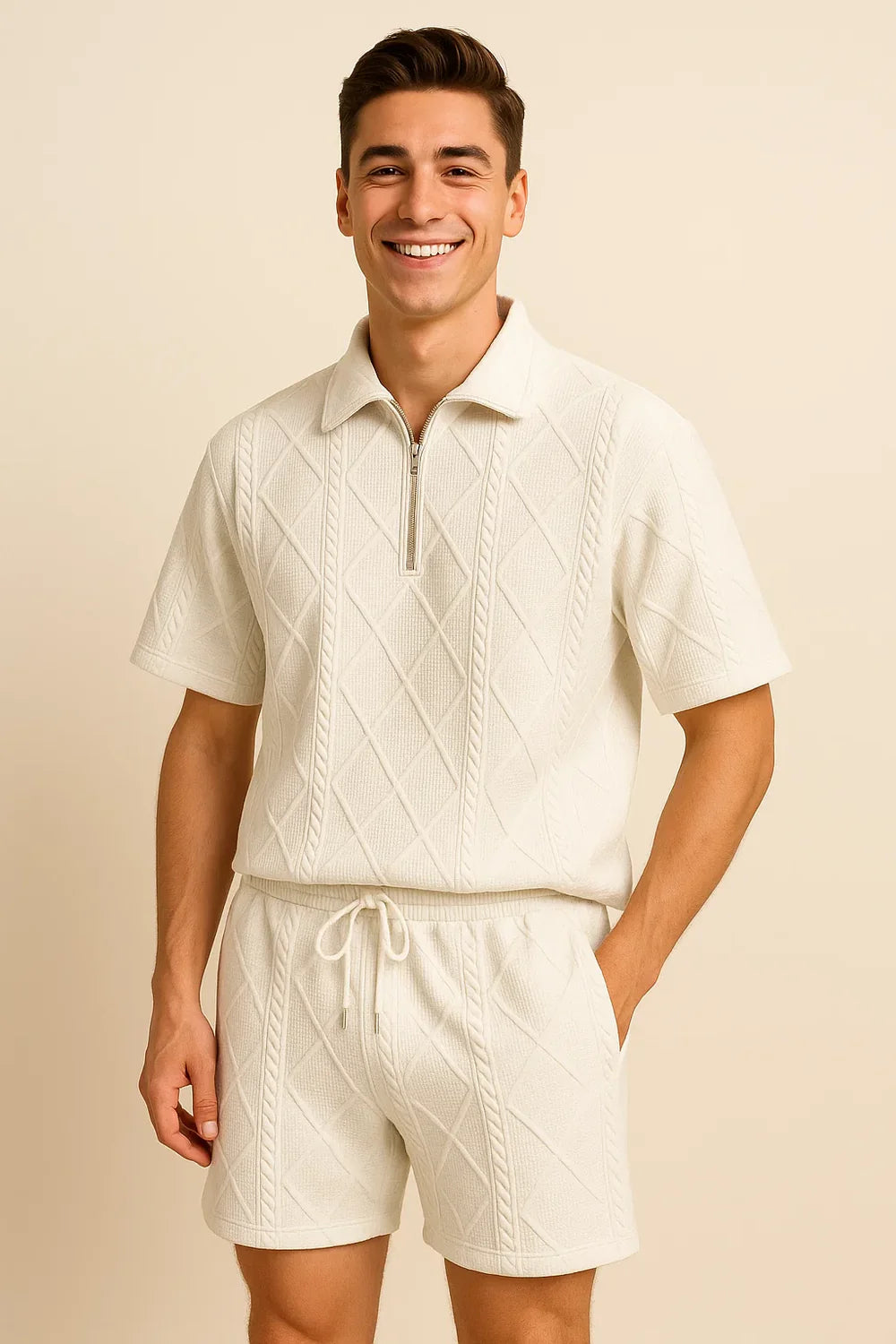 Costume Décontracté Tendance à Manches Courtes pour Homme – Blanc