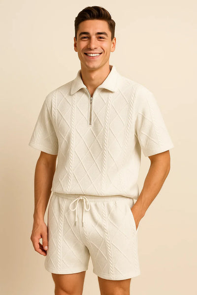 Costume Décontracté Tendance à Manches Courtes pour Homme – Blanc