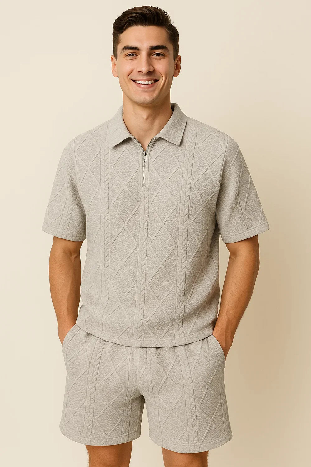 Costume Décontracté Tendance à Manches Courtes pour Homme – Gris