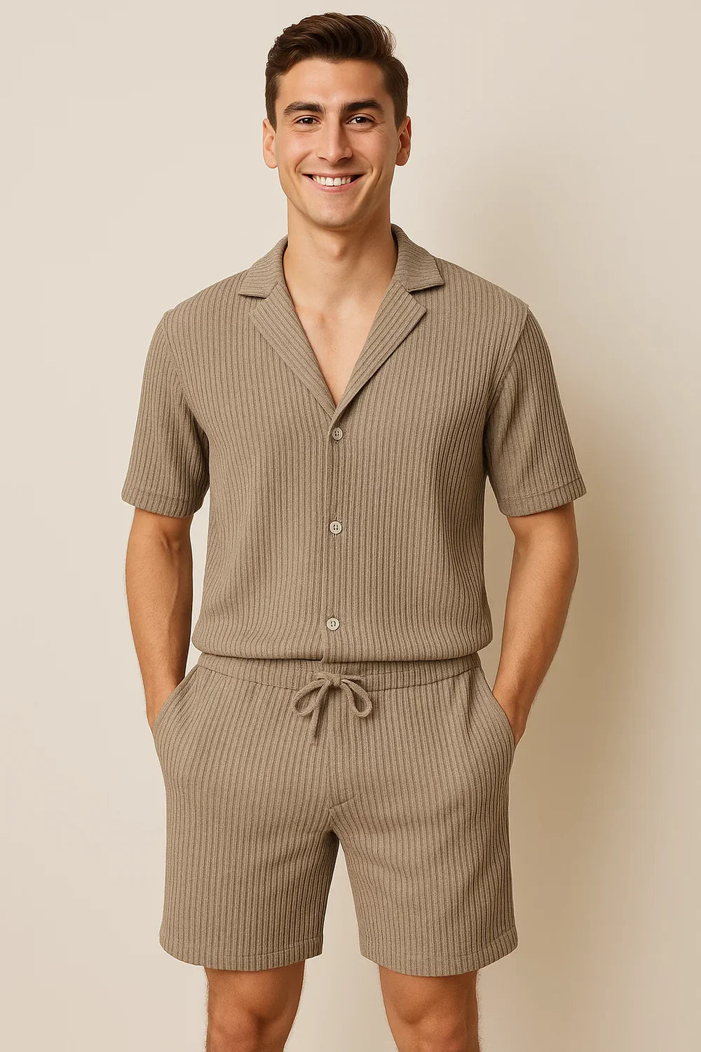 Ensemble Classique Chemise et Short pour Homme – Beige