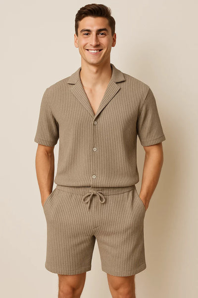 Ensemble Classique Chemise et Short pour Homme – Beige