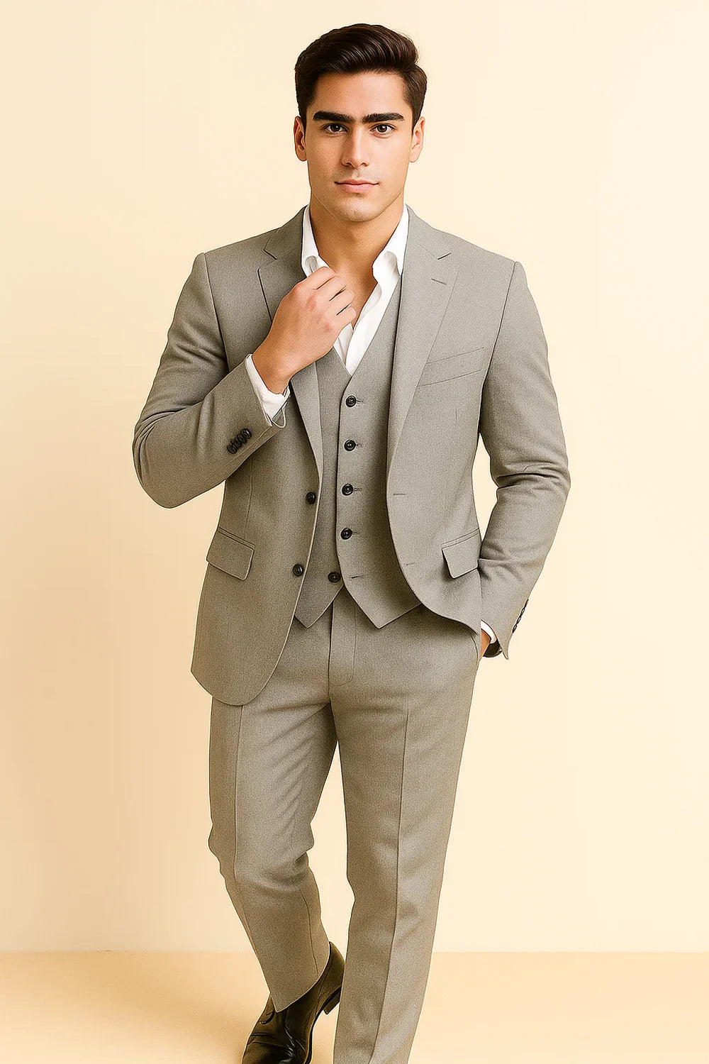 Costume Tendance 3 Pièces d'Été en Mélange de Lin pour Homme – Gris clair