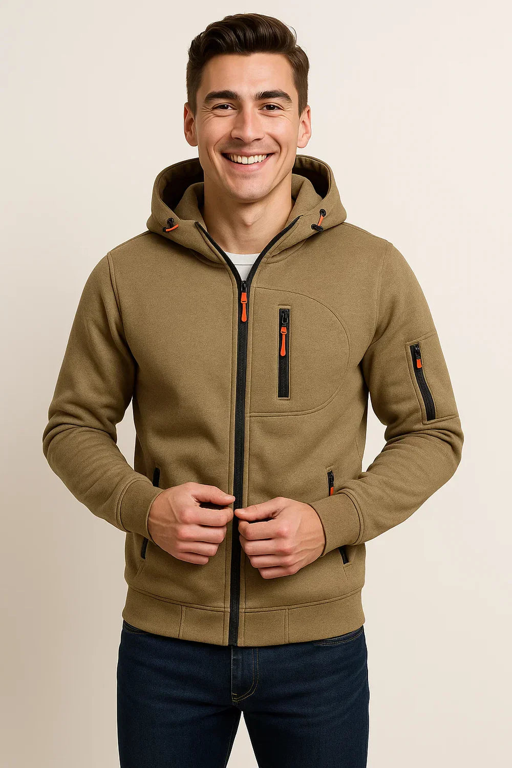 Sweat à Capuche Classique pour Homme avec Fermeture Éclair – Kaki