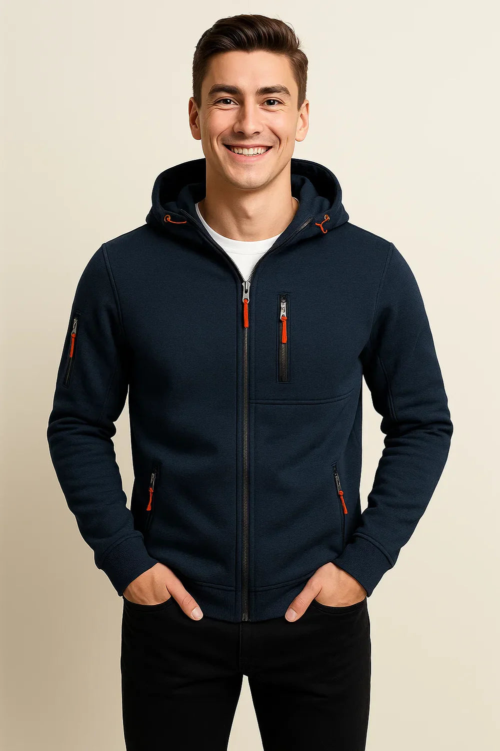 Sweat à Capuche Classique pour Homme avec Fermeture Éclair – Bleu Marine