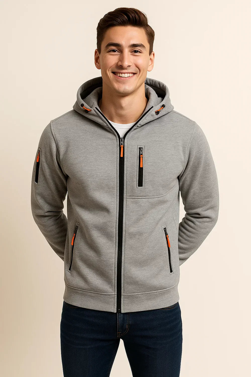 Sweat à Capuche Classique pour Homme avec Fermeture Éclair – Gris