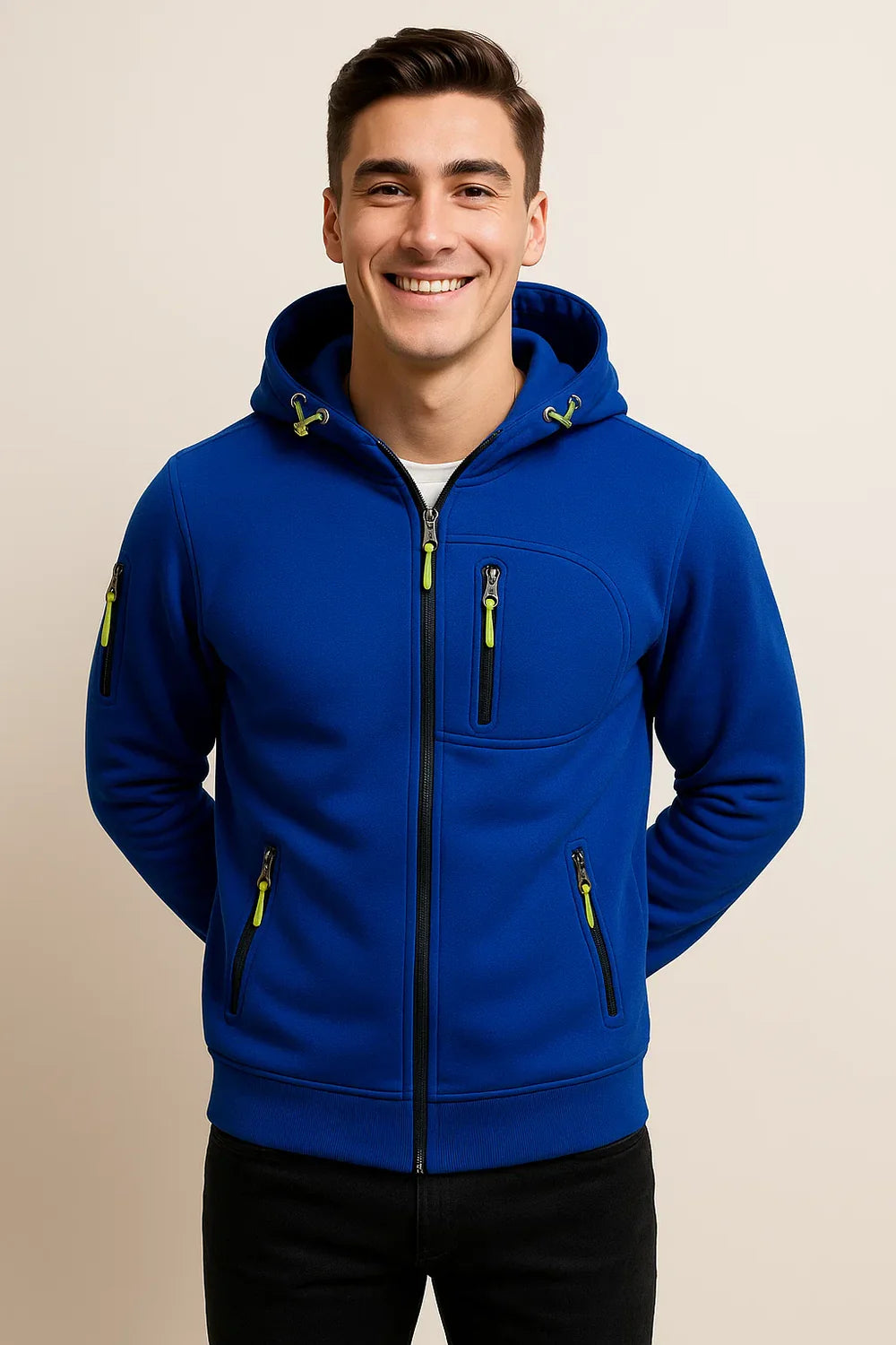 Sweat à Capuche Classique pour Homme avec Fermeture Éclair – Bleu