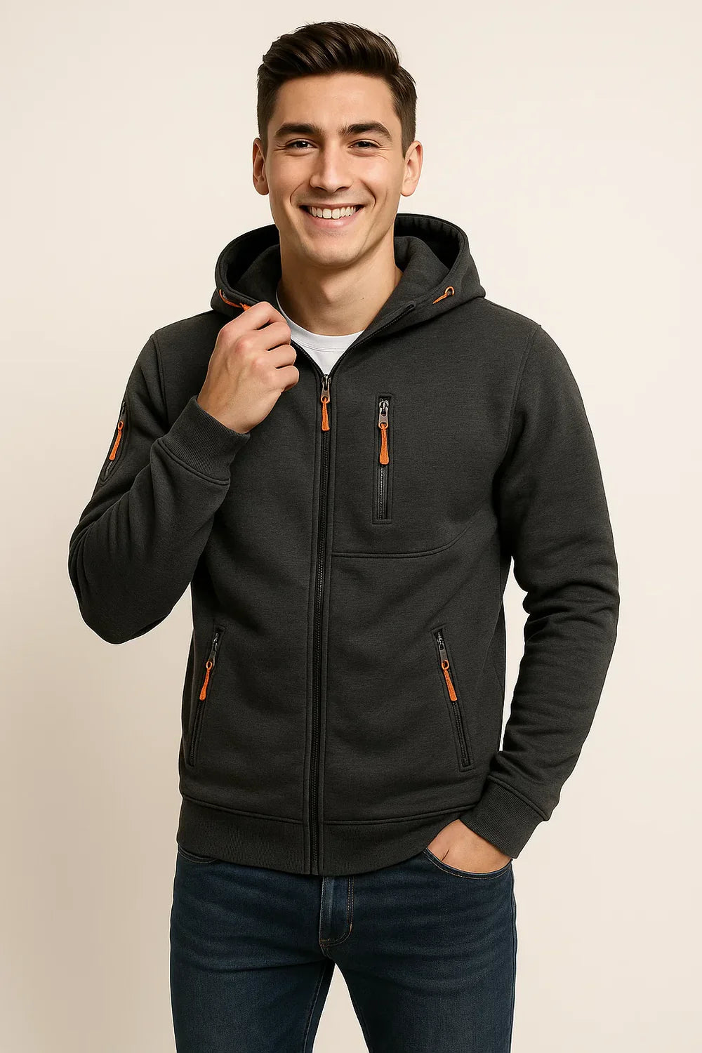 Sweat à Capuche Classique pour Homme avec Fermeture Éclair – Gris foncé