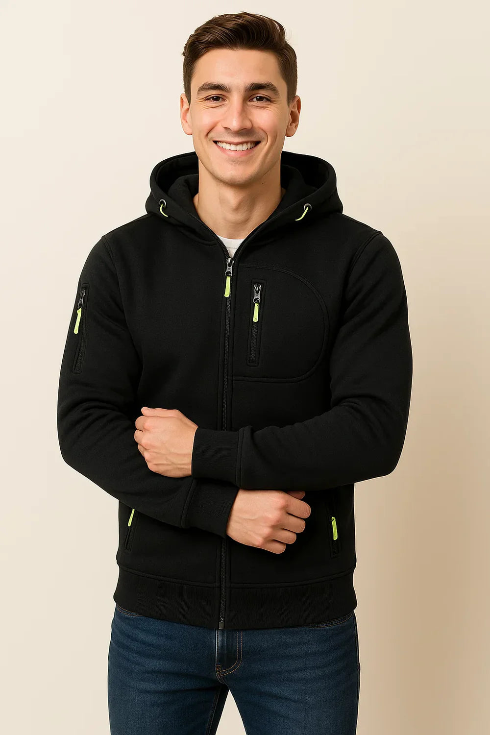 Sweat à Capuche Classique pour Homme avec Fermeture Éclair – Noir