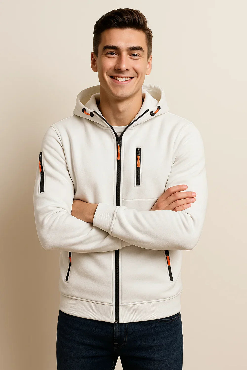 Sweat à Capuche Classique pour Homme avec Fermeture Éclair – Blanc