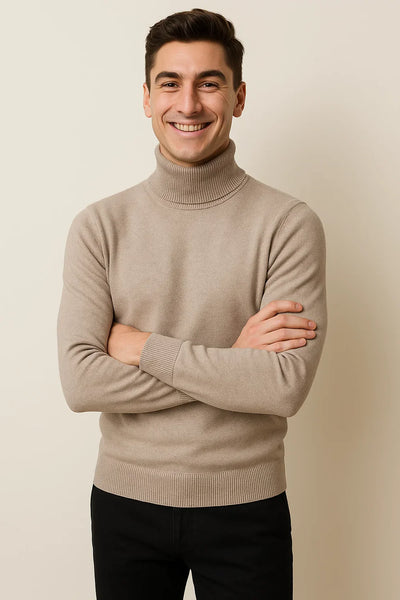 Pull à Col Roulé Élégant pour Homme – Beige