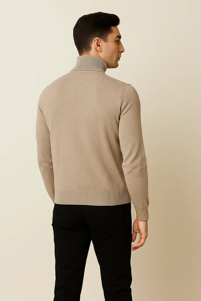 Pull à Col Roulé Élégant pour Homme – Beige