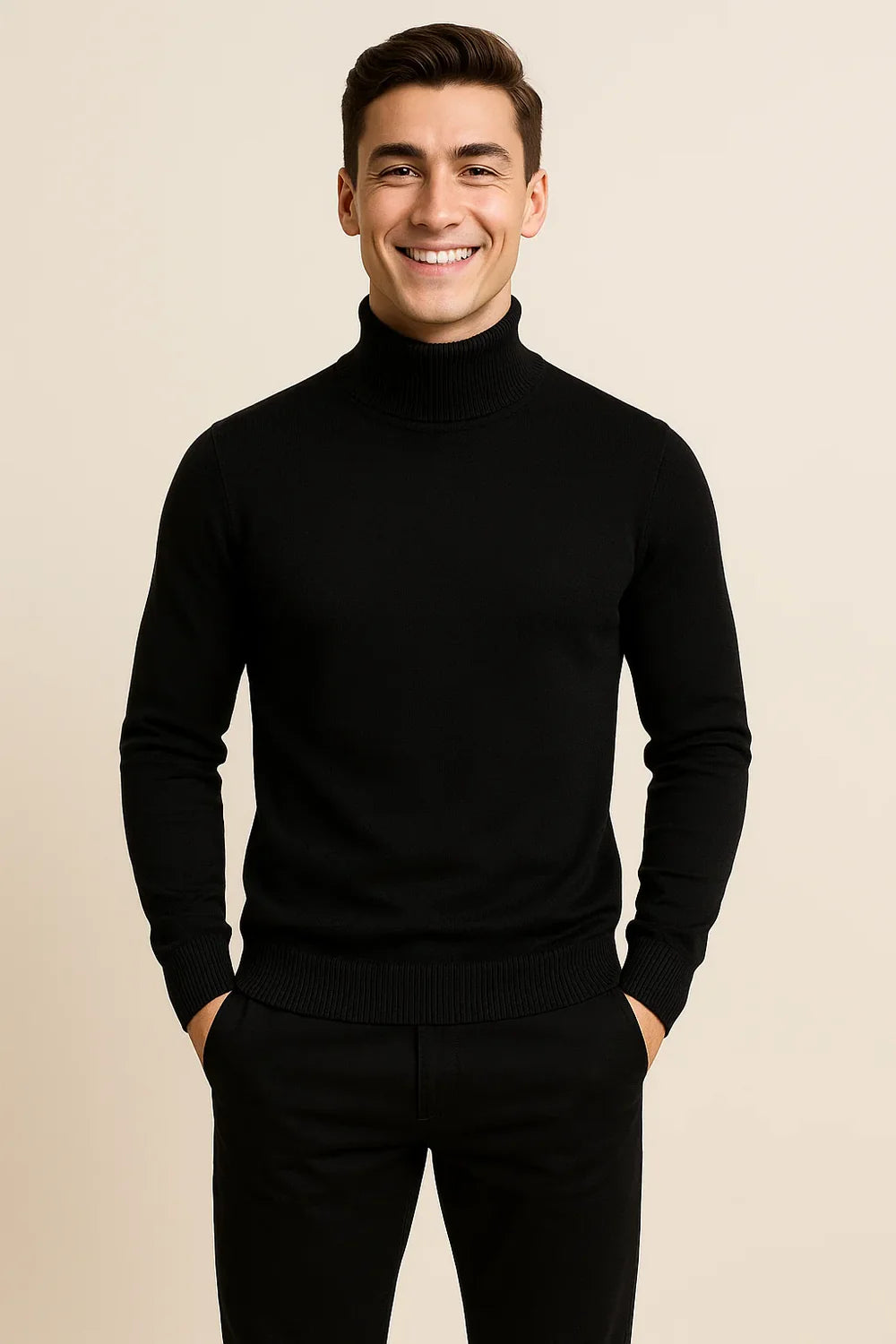 Pull à Col Roulé Élégant pour Homme – Noir