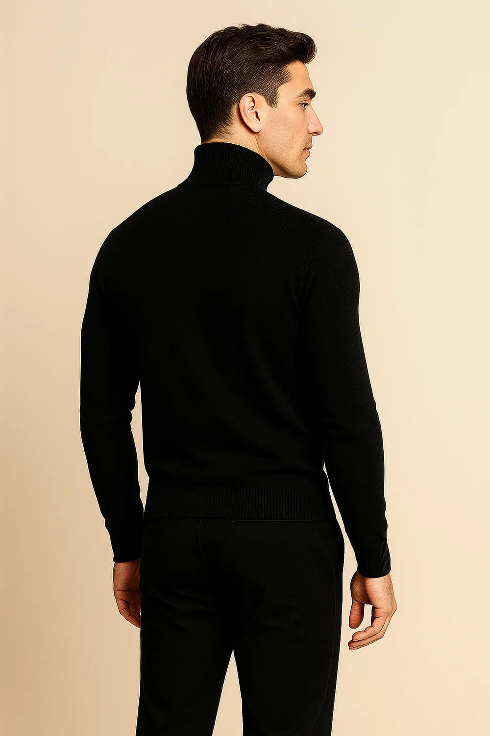 Pull à Col Roulé Élégant pour Homme – Noir