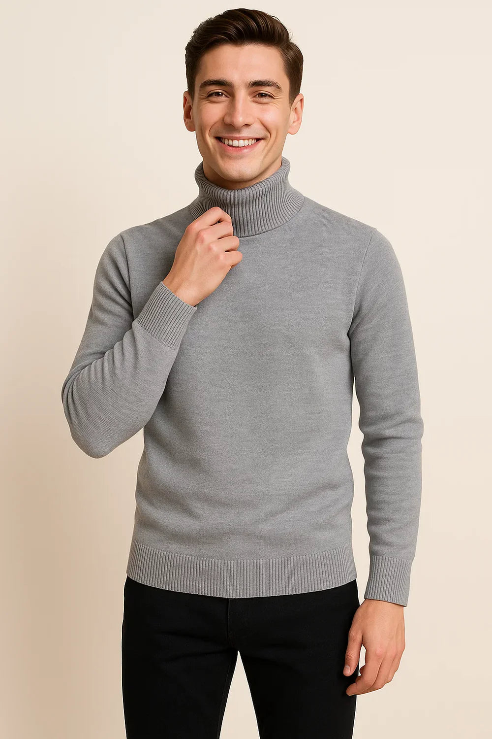 Pull à Col Roulé Élégant pour Homme – Gris