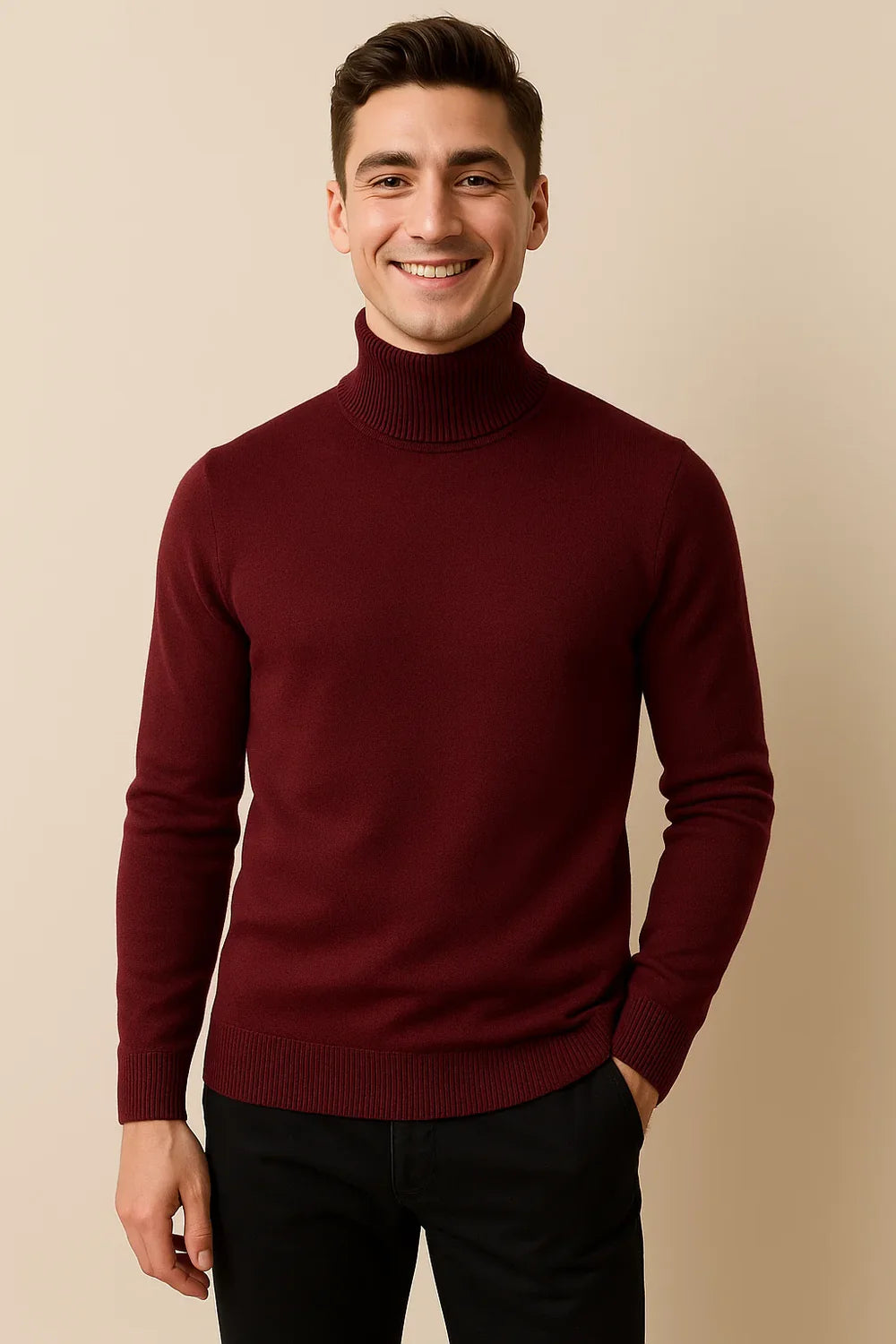 Pull à Col Roulé Élégant pour Homme – Rouge