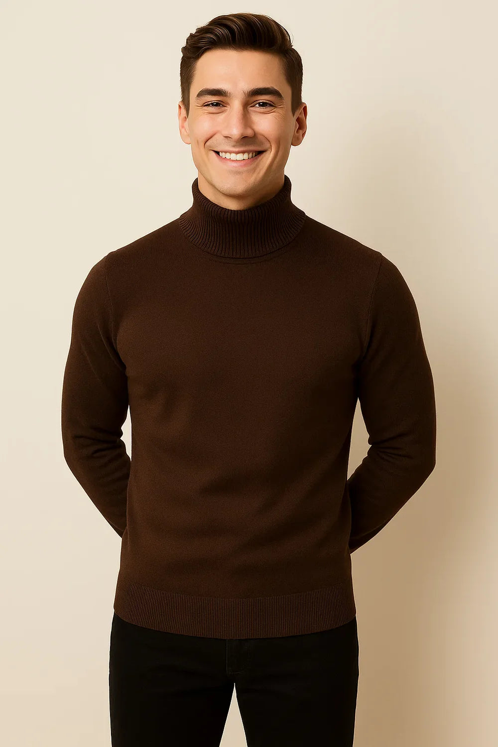 Pull à Col Roulé Élégant pour Homme – Marron