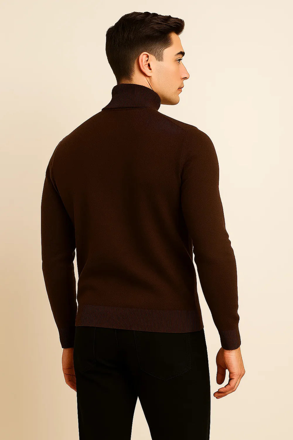 Pull à Col Roulé Élégant pour Homme – Marron