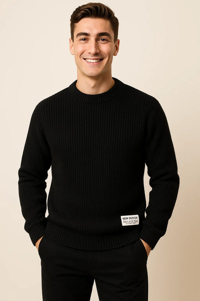 Pull Basique en Maille pour Homme – Noir