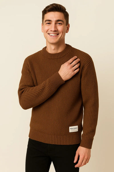 Pull Basique en Maille pour Homme – Marron