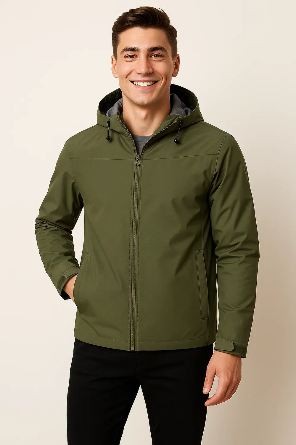 Veste d’Hiver et d’Automne pour Homme au Style Moderne avec Capuche – Vert