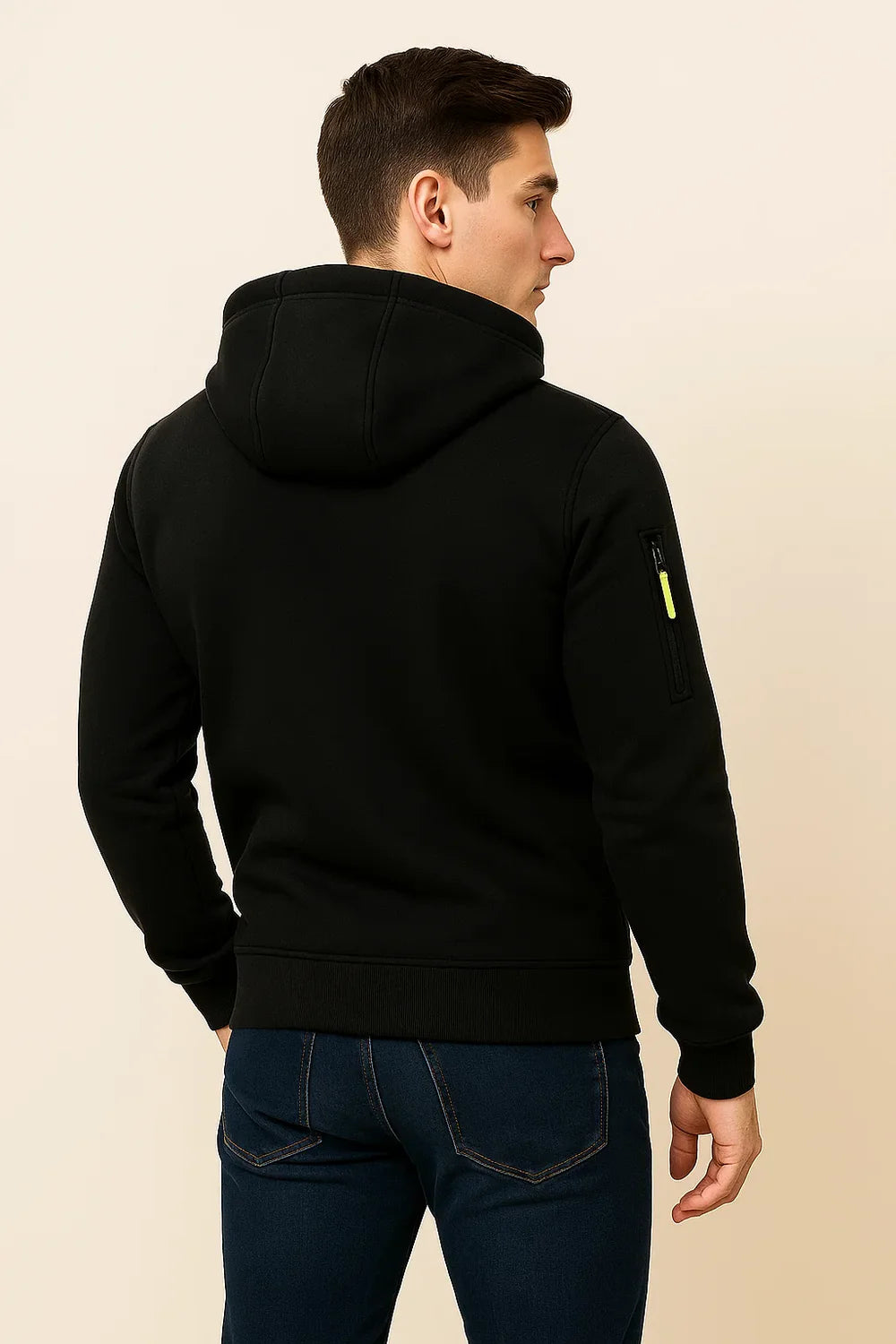 Sweat à Capuche Classique pour Homme avec Fermeture Éclair – Noir