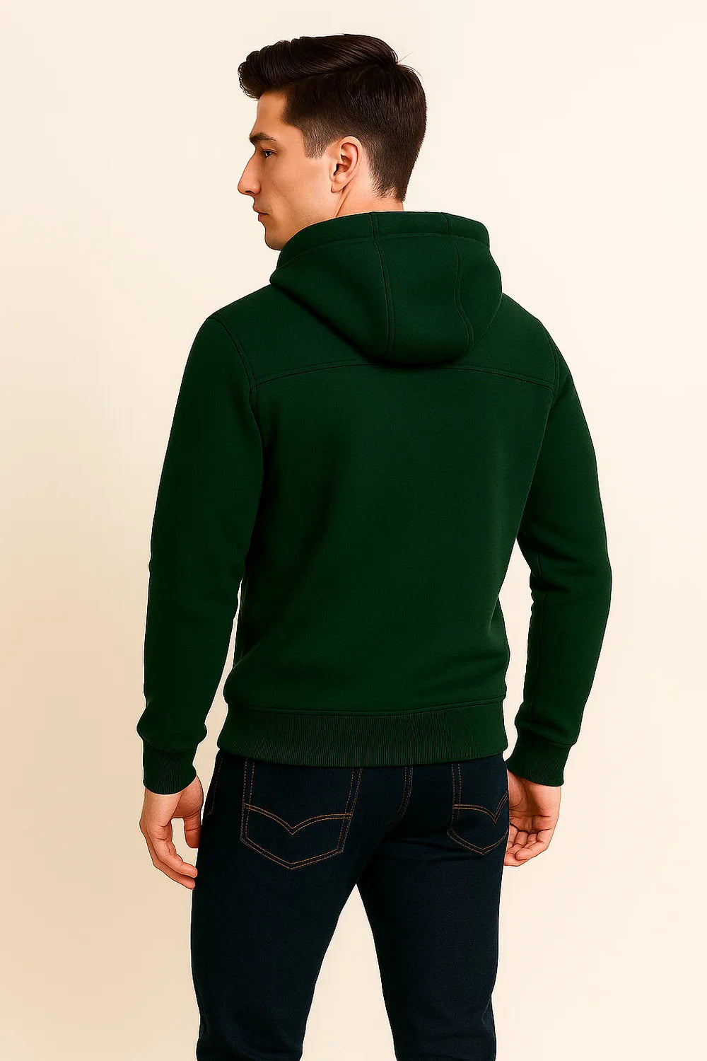 Sweat à Capuche Classique pour Homme avec Fermeture Éclair – Vert