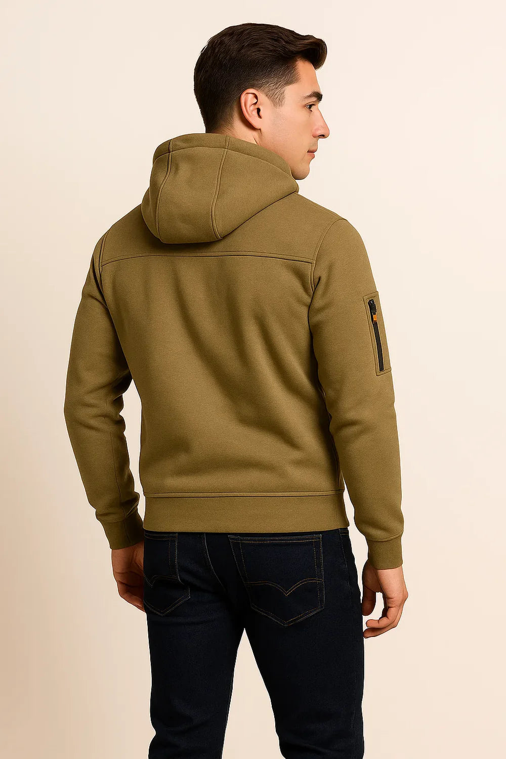 Sweat à Capuche Classique pour Homme avec Fermeture Éclair – Kaki