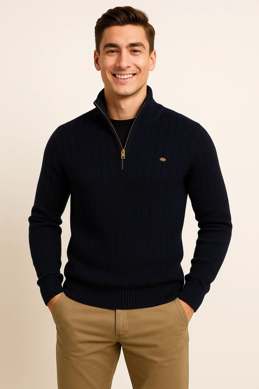 Pull à Quart de Zip en Maille Élégant pour Homme – Noir