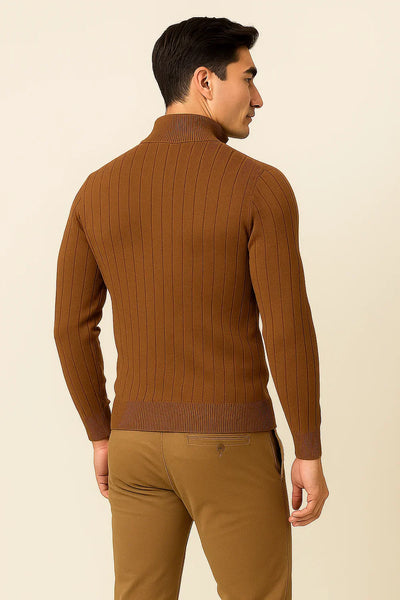 Pull à Quart de Zip en Maille Élégant pour Homme – Marron