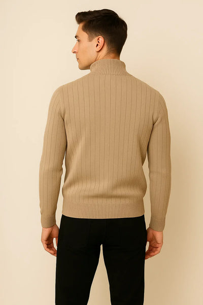 Pull à Quart de Zip en Maille Élégant pour Homme – Kaki