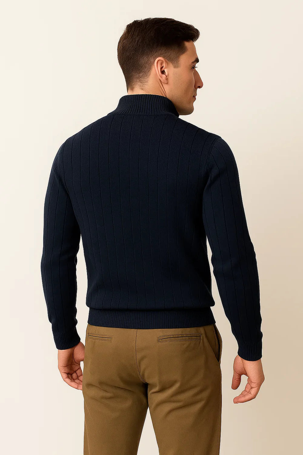 Pull à Quart de Zip en Maille Élégant pour Homme – Bleu foncé