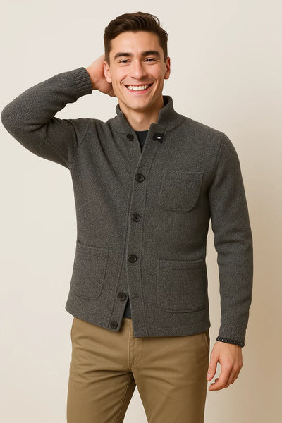 Cardigan Rétro à Boutons pour Homme – Gris