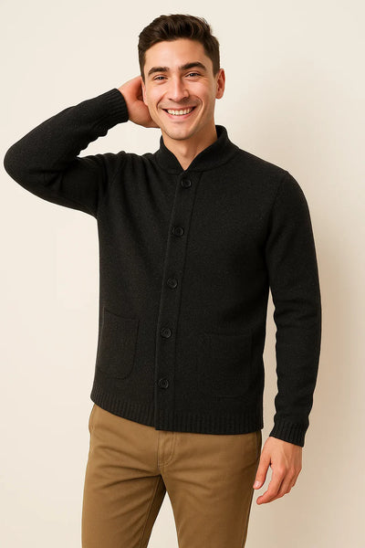 Cardigan Rétro à Boutons pour Homme – Noir