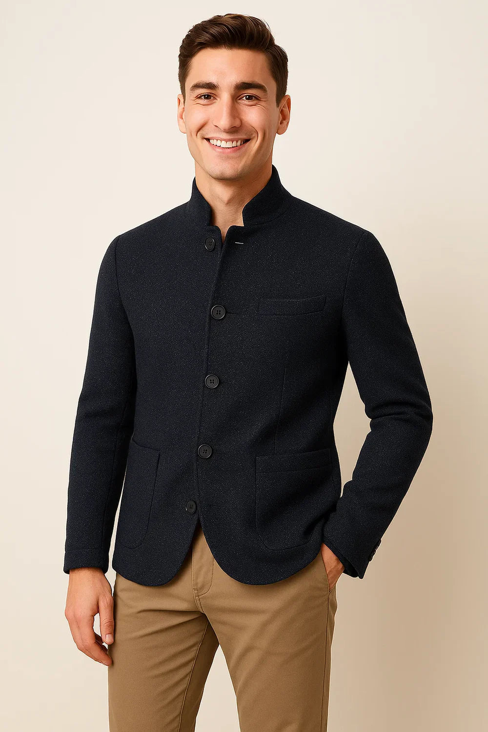 Cardigan Rétro à Boutons pour Homme – Bleu marine