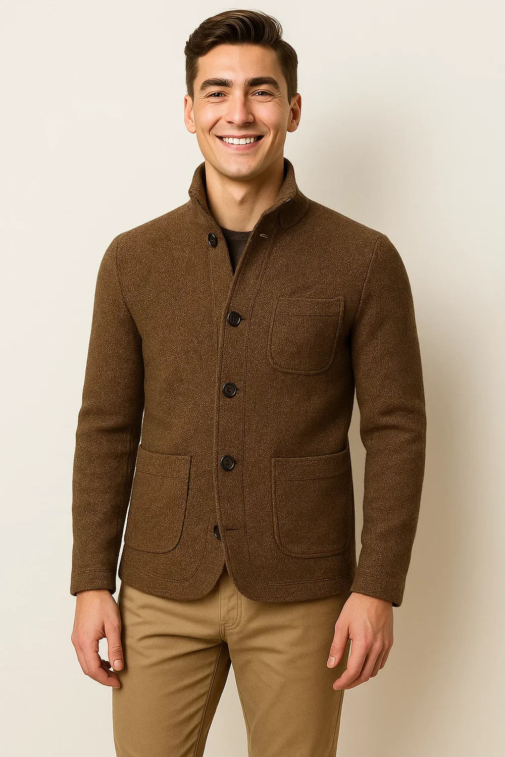 Cardigan Rétro à Boutons pour Homme – Kaki
