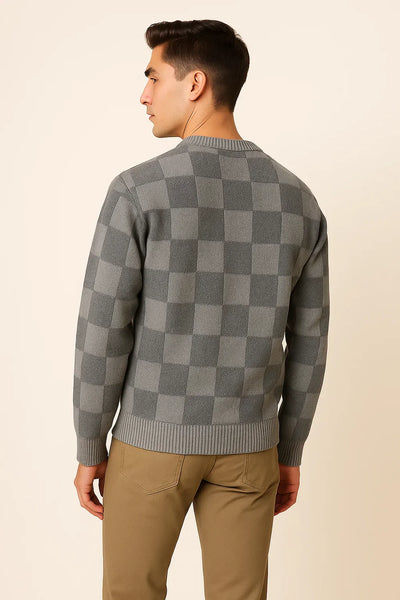 Pull Décontracté à Carreaux Oversize pour Homme - Gris