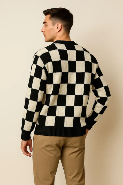 Pull Décontracté à Carreaux Oversize pour Homme - Noir