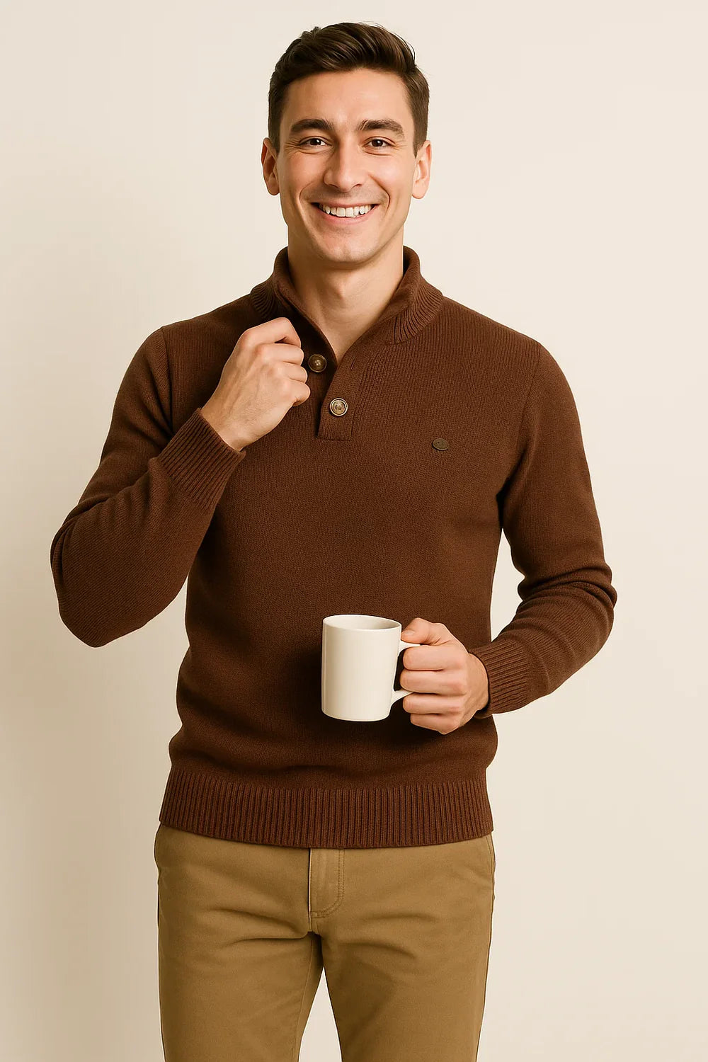 Pull Homme au Style Moderne – Coupe Ajustée – Marron