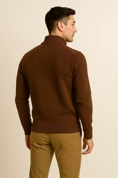 Pull Homme au Style Moderne – Coupe Ajustée – Marron