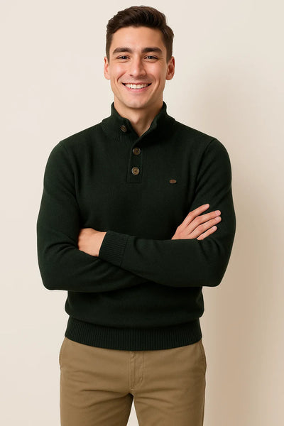 Pull Homme au Style Moderne – Coupe Ajustée – Vert foncé