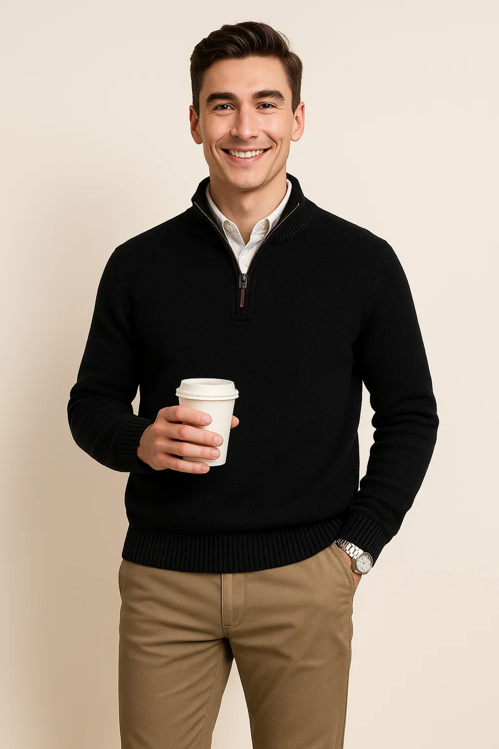 Pull Zip Tendance Smart-Casual pour Homme - Noir