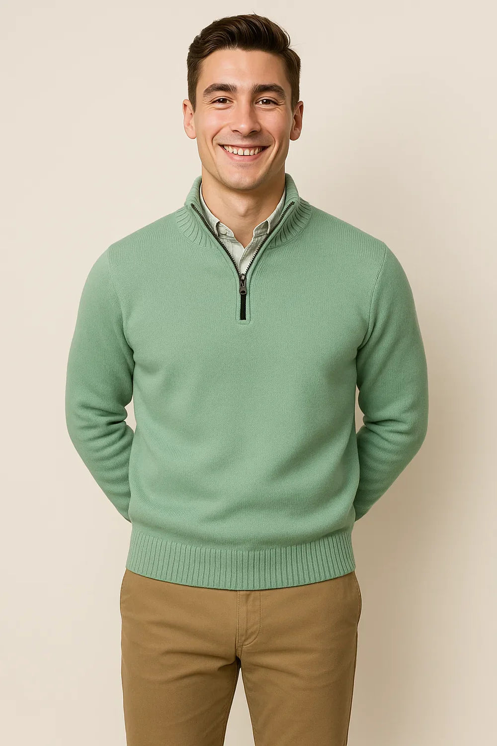 Pull Zip Tendance Smart-Casual pour Homme - Beige